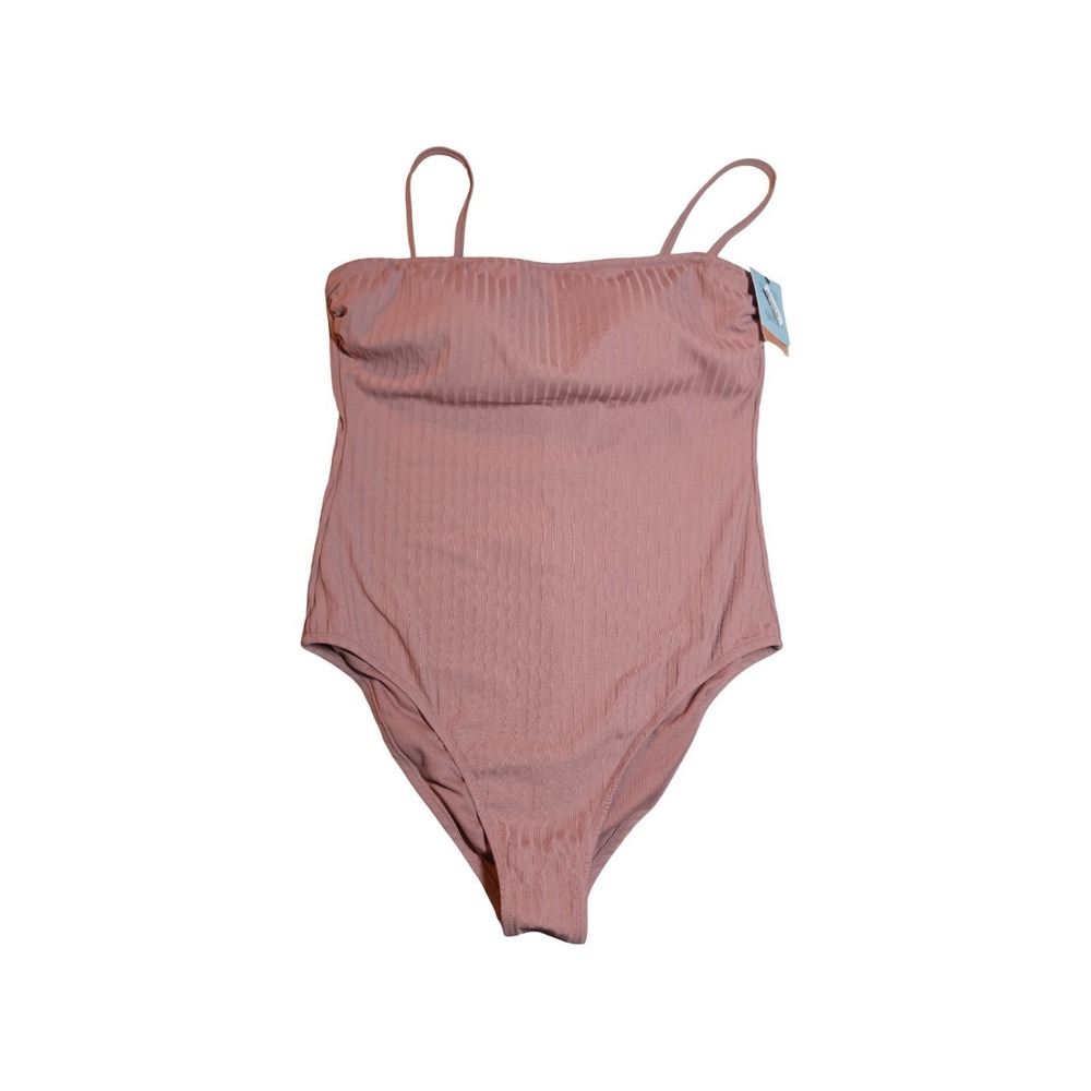 ⭐D5 Shade & Shore Women's Ribbed One Piece Swimsuit Mauve Pink High Leg -‎ L